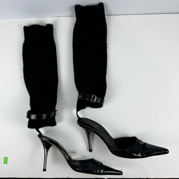 Michael Kors Black Leather Stiletto Heels Stretch leg warmer Sleeves Size 6M - Picture 1 of 16